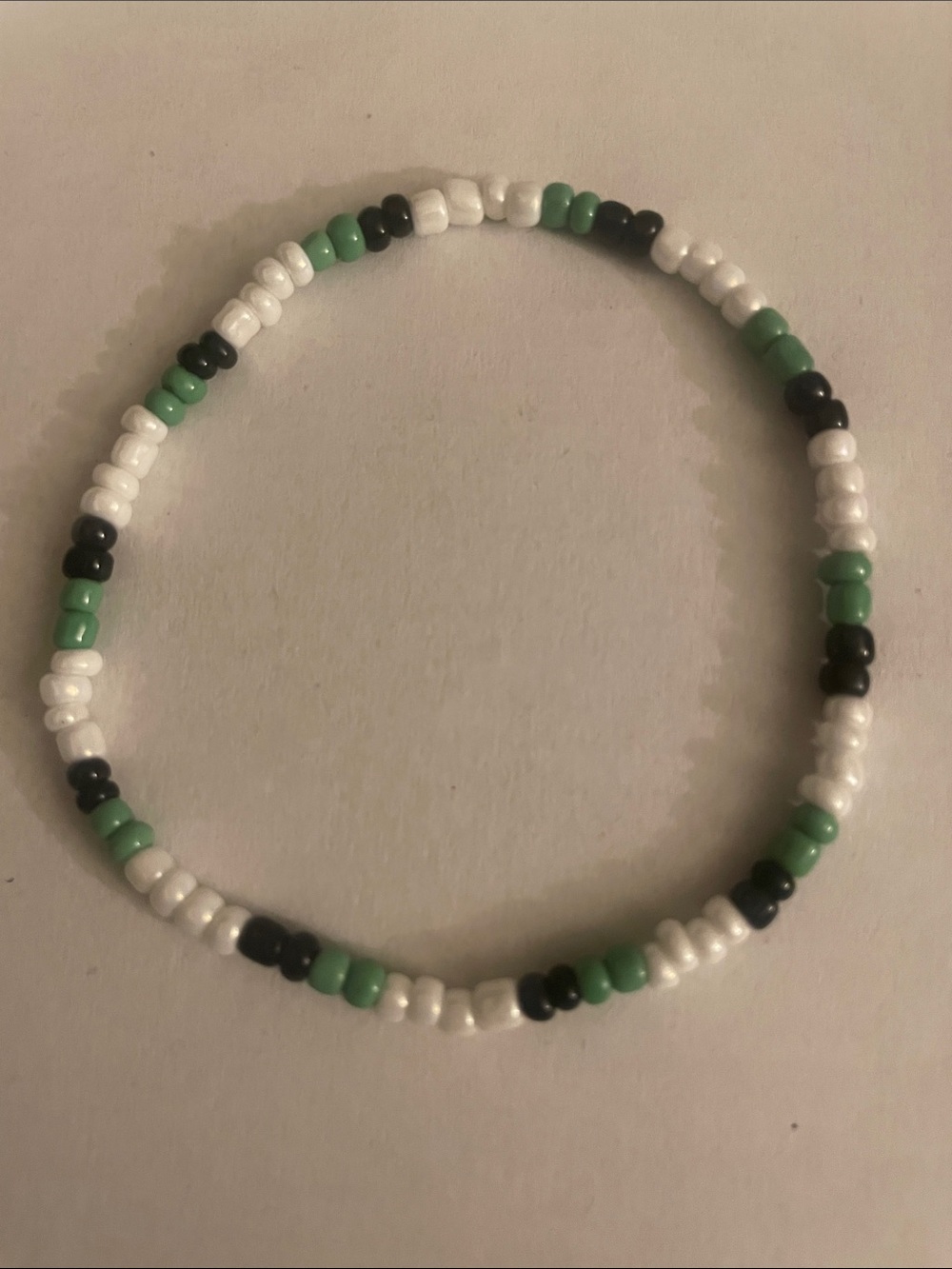 Handmade White, Green & Black Seed Bead Anklet